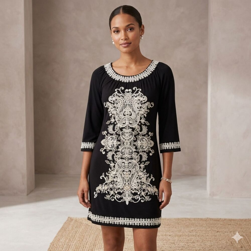 INC International Concepts Black Embroidered Dress